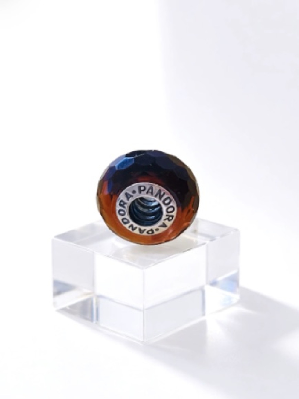 PANDORA Faceted Amber Murano Glass Charm Bead - Brown